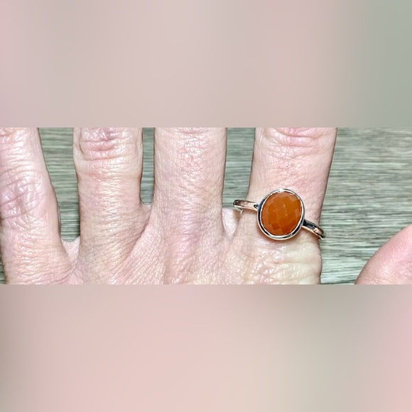 Designer Signed JCM Sterling Silver Oval Orange Color Chalcedony Ring, Size 10 - Picture 6 of 7